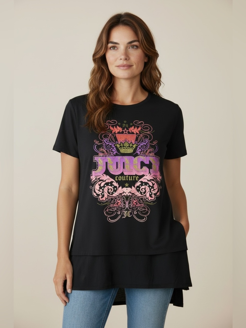 Juicy Couture Black Tee with Pink & Purple Logo